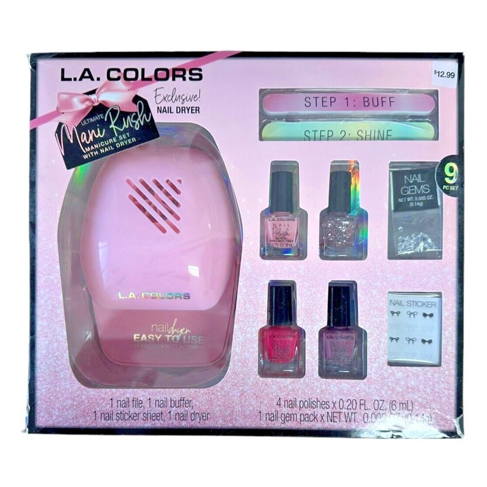 L.A. COLORS 9-Piece Ultimate Mani Rush Manicure Set With Nail Dryer - Pink